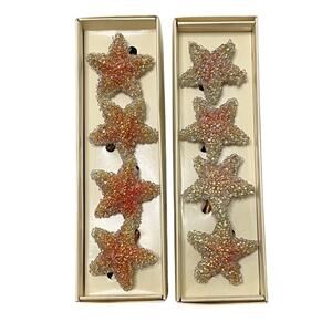 Pier 1 Imports Star Glass Beaded Napkin Rings 8 pcs Set with Box